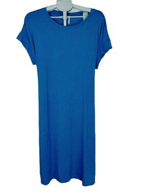 Popyoung Tie Back Short Sleeve T-Shirt Dress Women's 2XL Royal Blue Knit Pockets